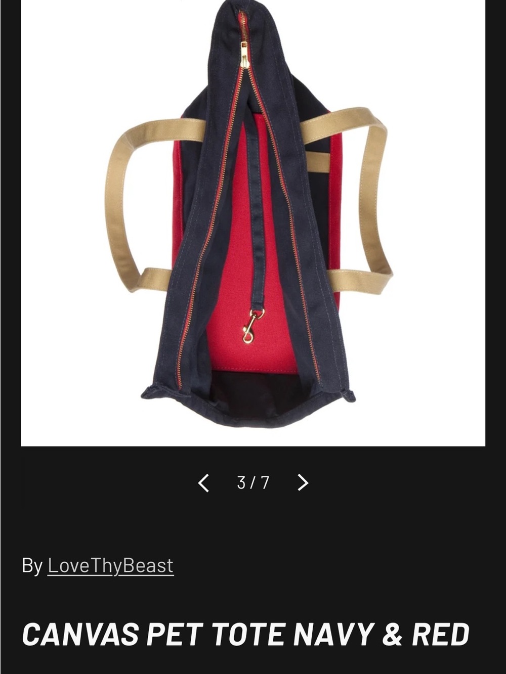Navy & Red Canvas Pet Tote with Tan Straps - Picture 3 of 11